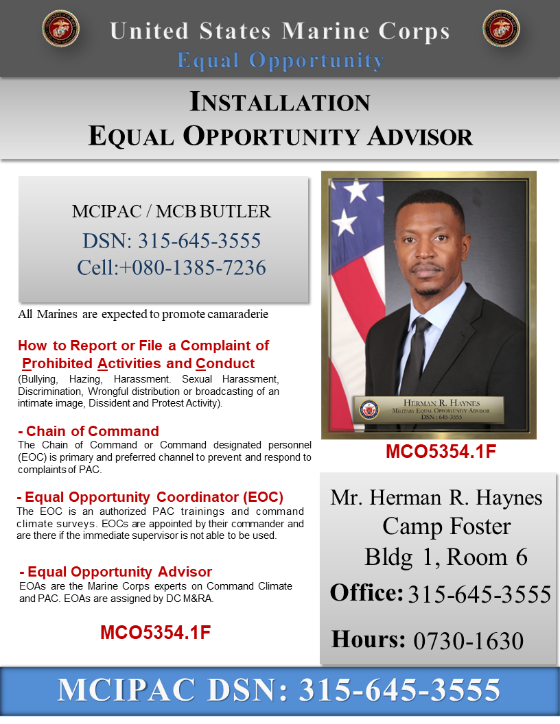 Contact info for MCIPAC Equal Opportunity Coordinators